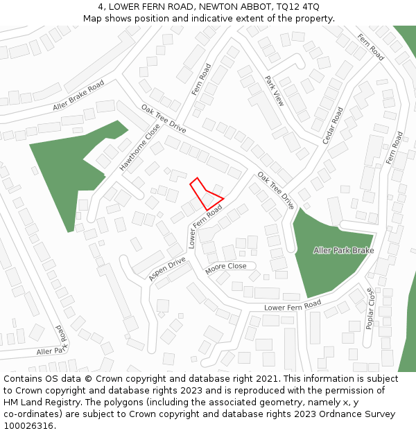 4, LOWER FERN ROAD, NEWTON ABBOT, TQ12 4TQ: Location map and indicative extent of plot