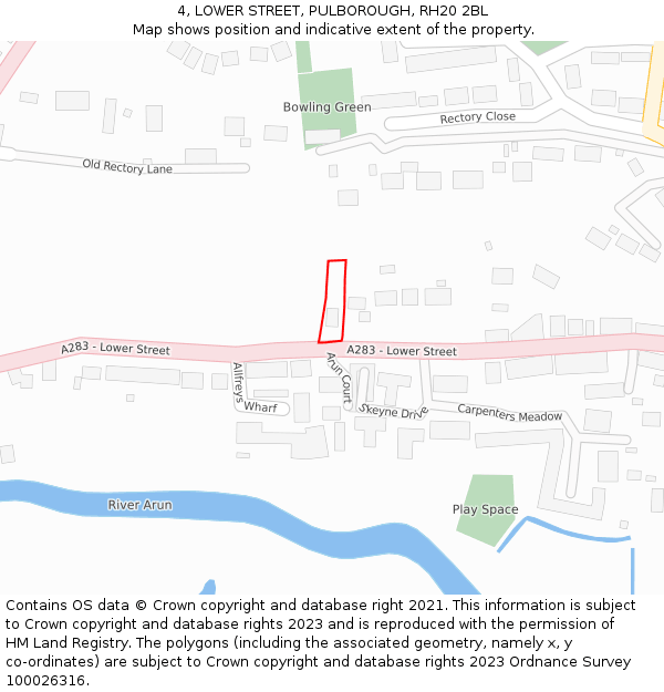 4, LOWER STREET, PULBOROUGH, RH20 2BL: Location map and indicative extent of plot