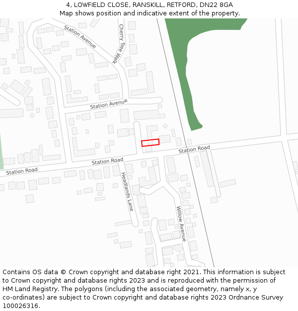 4, LOWFIELD CLOSE, RANSKILL, RETFORD, DN22 8GA: Location map and indicative extent of plot