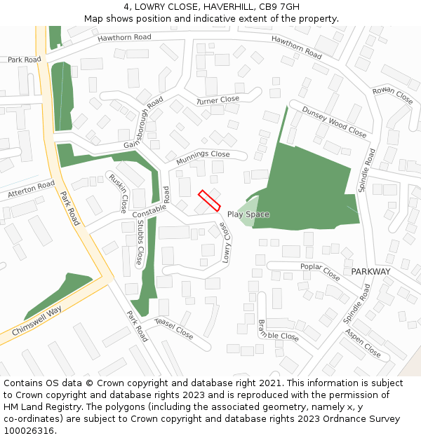 4, LOWRY CLOSE, HAVERHILL, CB9 7GH: Location map and indicative extent of plot