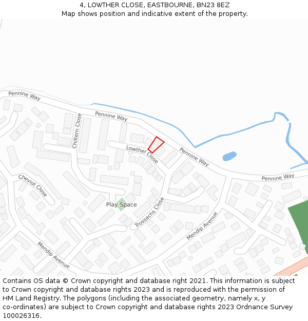 4, LOWTHER CLOSE, EASTBOURNE, BN23 8EZ: Location map and indicative extent of plot