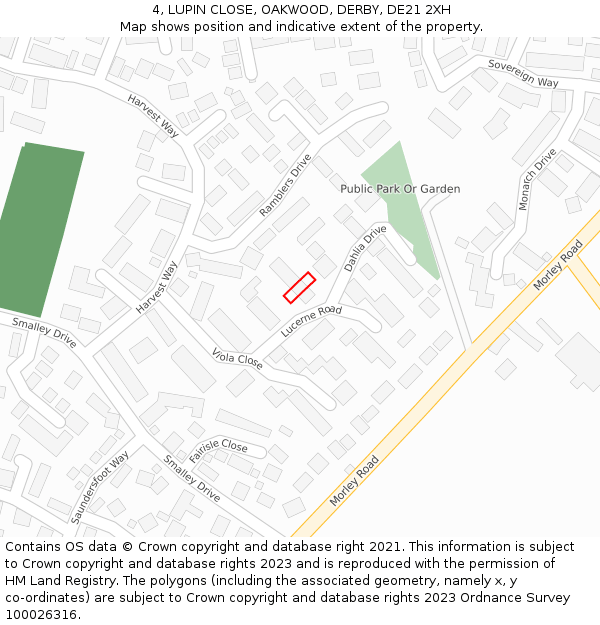 4, LUPIN CLOSE, OAKWOOD, DERBY, DE21 2XH: Location map and indicative extent of plot