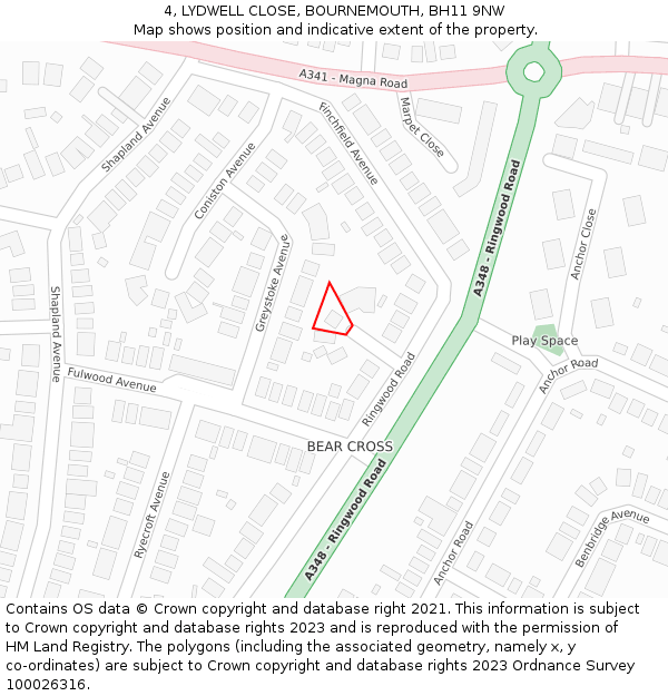 4, LYDWELL CLOSE, BOURNEMOUTH, BH11 9NW: Location map and indicative extent of plot