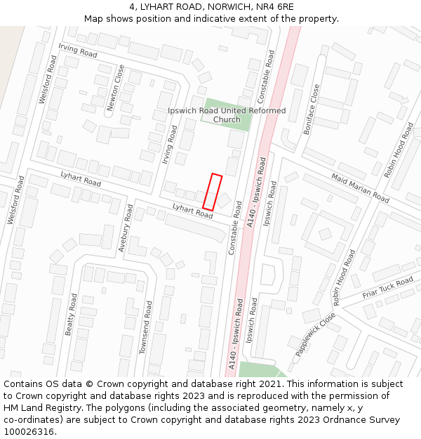 4, LYHART ROAD, NORWICH, NR4 6RE: Location map and indicative extent of plot