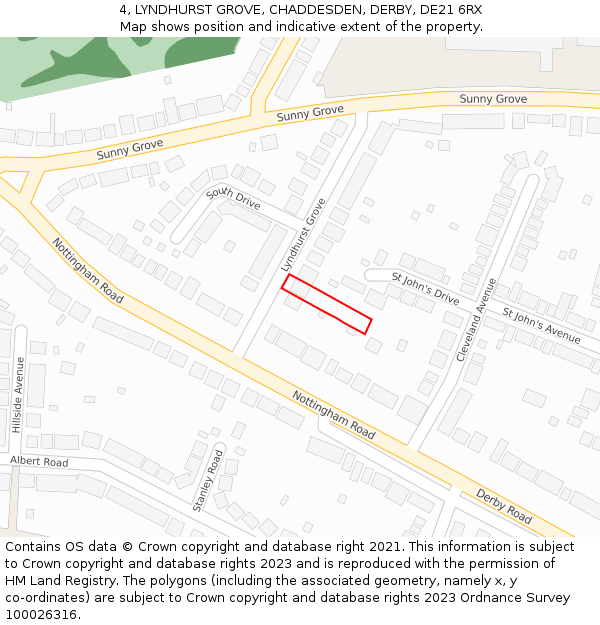 4, LYNDHURST GROVE, CHADDESDEN, DERBY, DE21 6RX: Location map and indicative extent of plot
