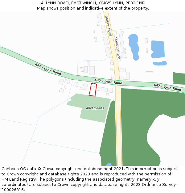 4, LYNN ROAD, EAST WINCH, KING'S LYNN, PE32 1NP: Location map and indicative extent of plot