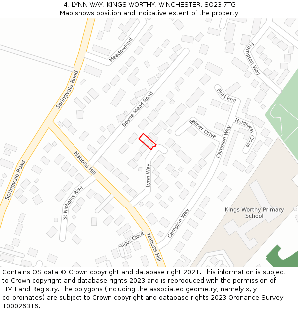 4, LYNN WAY, KINGS WORTHY, WINCHESTER, SO23 7TG: Location map and indicative extent of plot