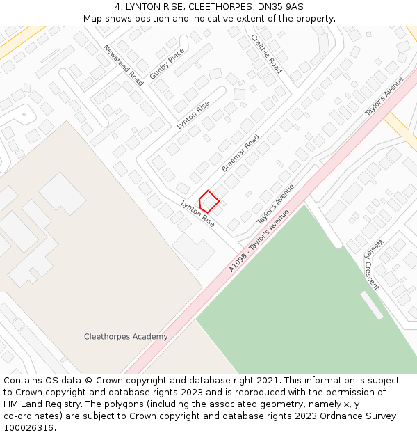 4, LYNTON RISE, CLEETHORPES, DN35 9AS: Location map and indicative extent of plot