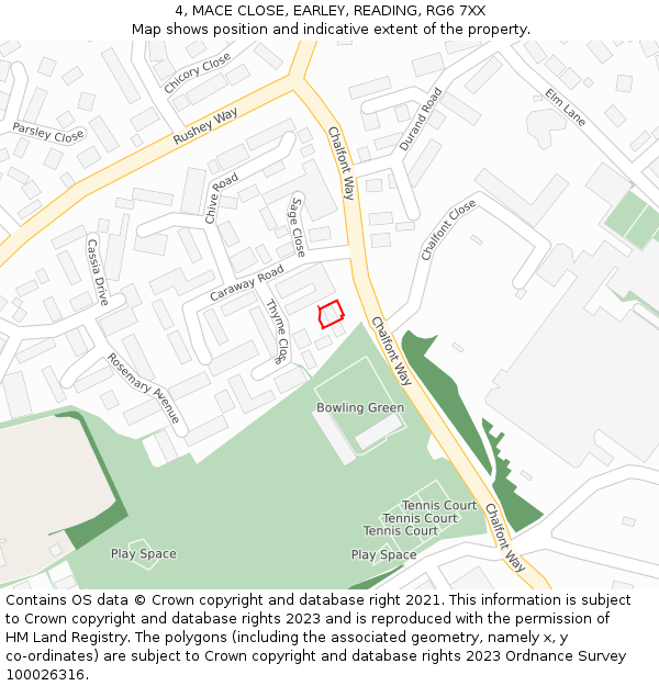 4, MACE CLOSE, EARLEY, READING, RG6 7XX: Location map and indicative extent of plot