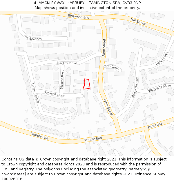 4, MACKLEY WAY, HARBURY, LEAMINGTON SPA, CV33 9NP: Location map and indicative extent of plot