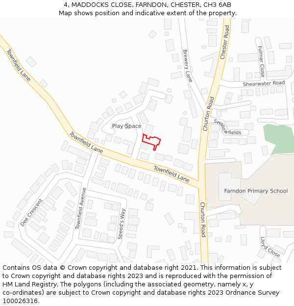 4, MADDOCKS CLOSE, FARNDON, CHESTER, CH3 6AB: Location map and indicative extent of plot