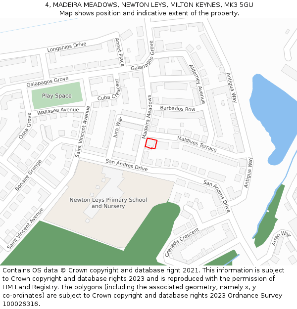 4, MADEIRA MEADOWS, NEWTON LEYS, MILTON KEYNES, MK3 5GU: Location map and indicative extent of plot