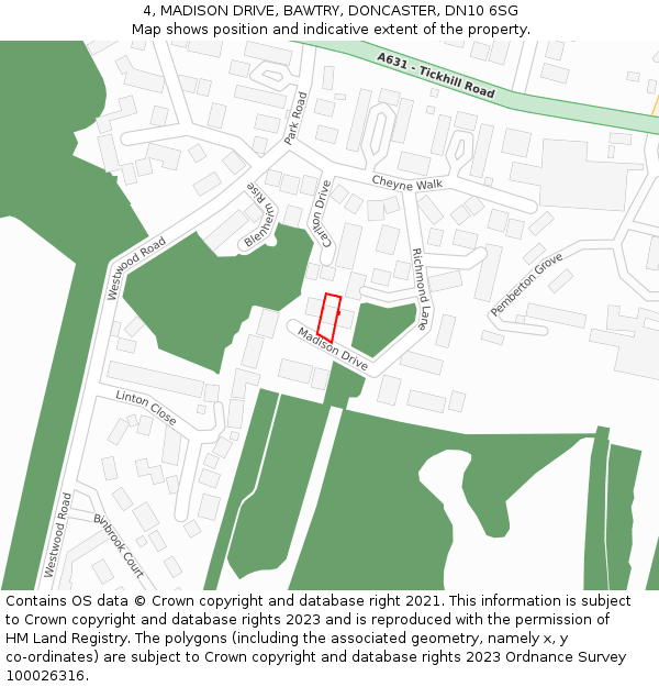 4, MADISON DRIVE, BAWTRY, DONCASTER, DN10 6SG: Location map and indicative extent of plot