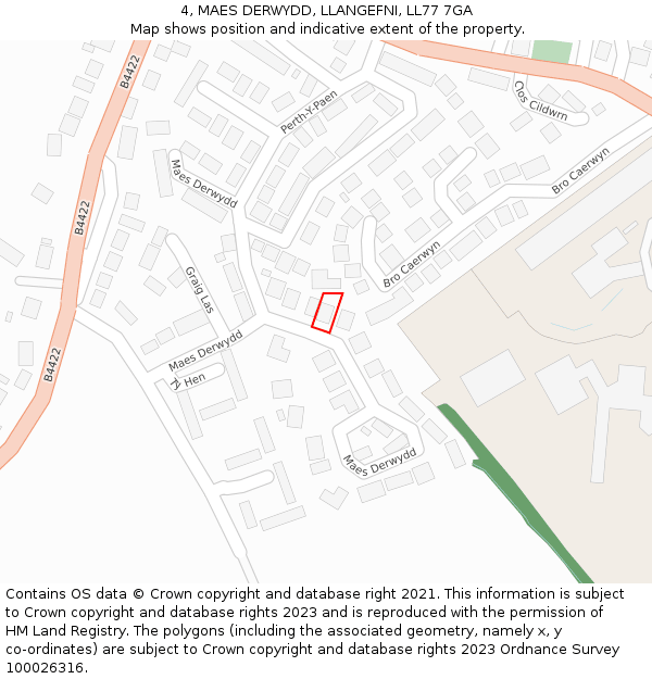 4, MAES DERWYDD, LLANGEFNI, LL77 7GA: Location map and indicative extent of plot