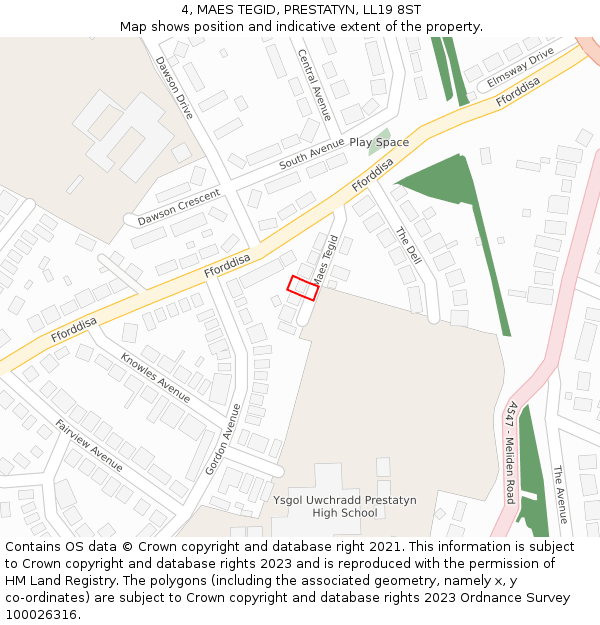 4, MAES TEGID, PRESTATYN, LL19 8ST: Location map and indicative extent of plot