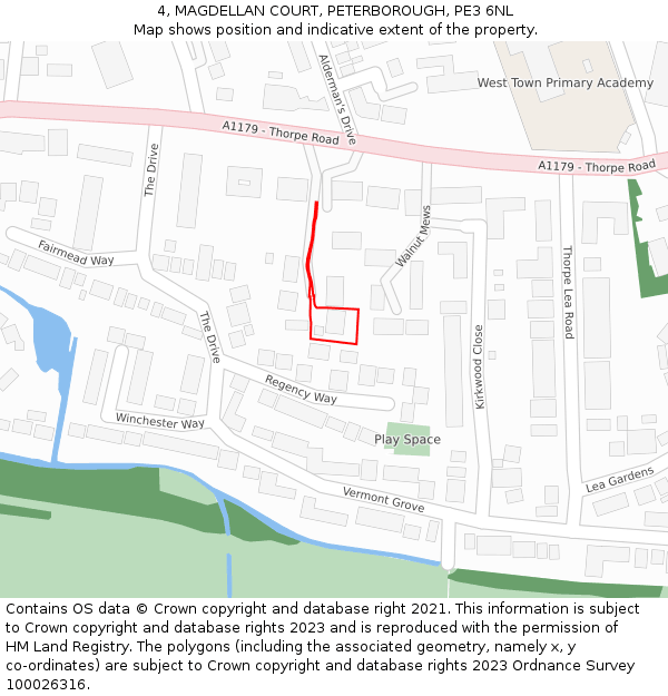 4, MAGDELLAN COURT, PETERBOROUGH, PE3 6NL: Location map and indicative extent of plot