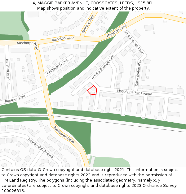 4, MAGGIE BARKER AVENUE, CROSSGATES, LEEDS, LS15 8FH: Location map and indicative extent of plot