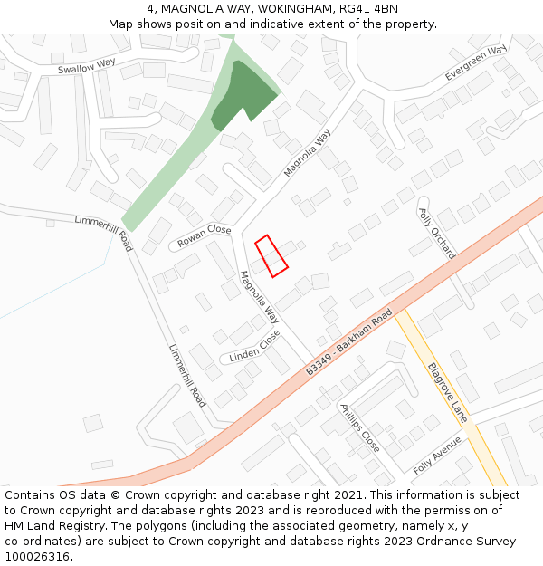 4, MAGNOLIA WAY, WOKINGHAM, RG41 4BN: Location map and indicative extent of plot