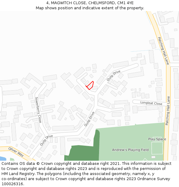 4, MAGWITCH CLOSE, CHELMSFORD, CM1 4YE: Location map and indicative extent of plot