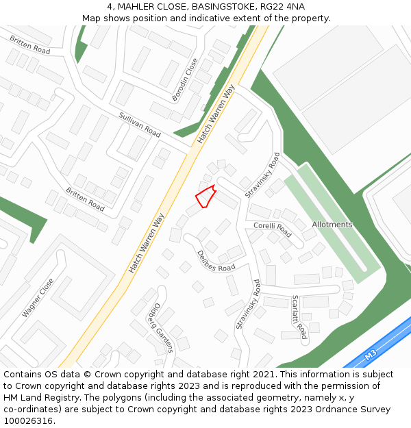 4, MAHLER CLOSE, BASINGSTOKE, RG22 4NA: Location map and indicative extent of plot