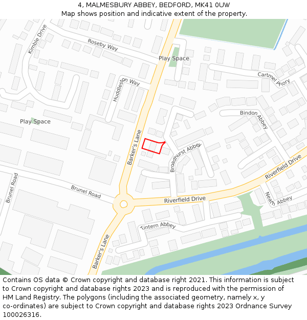 4, MALMESBURY ABBEY, BEDFORD, MK41 0UW: Location map and indicative extent of plot
