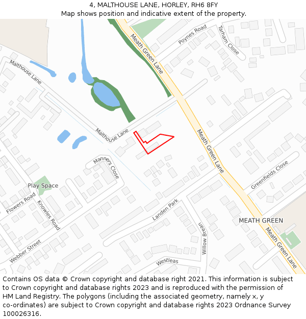 4, MALTHOUSE LANE, HORLEY, RH6 8FY: Location map and indicative extent of plot
