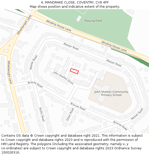 4, MANDRAKE CLOSE, COVENTRY, CV6 4PF: Location map and indicative extent of plot