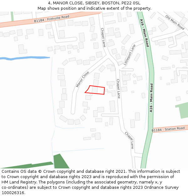 4, MANOR CLOSE, SIBSEY, BOSTON, PE22 0SL: Location map and indicative extent of plot