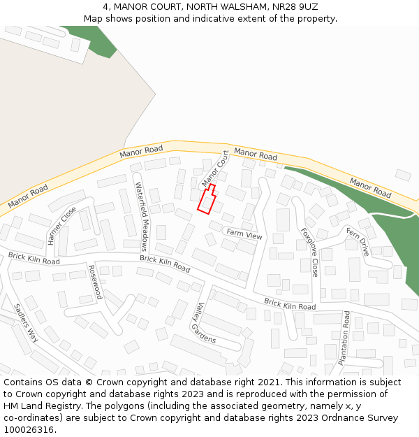 4, MANOR COURT, NORTH WALSHAM, NR28 9UZ: Location map and indicative extent of plot