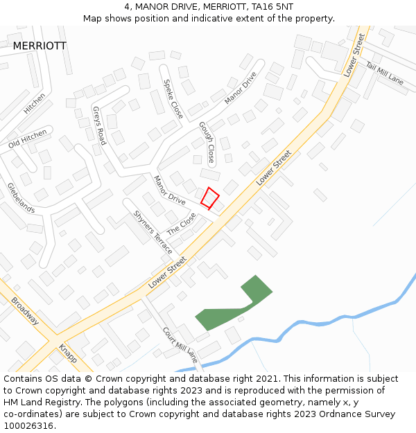 4, MANOR DRIVE, MERRIOTT, TA16 5NT: Location map and indicative extent of plot