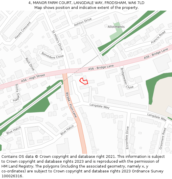4, MANOR FARM COURT, LANGDALE WAY, FRODSHAM, WA6 7LD: Location map and indicative extent of plot