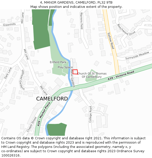 4, MANOR GARDENS, CAMELFORD, PL32 9TB: Location map and indicative extent of plot