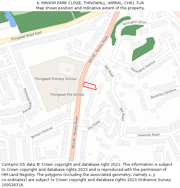 4, MANOR PARK CLOSE, THINGWALL, WIRRAL, CH61 7UA: Location map and indicative extent of plot