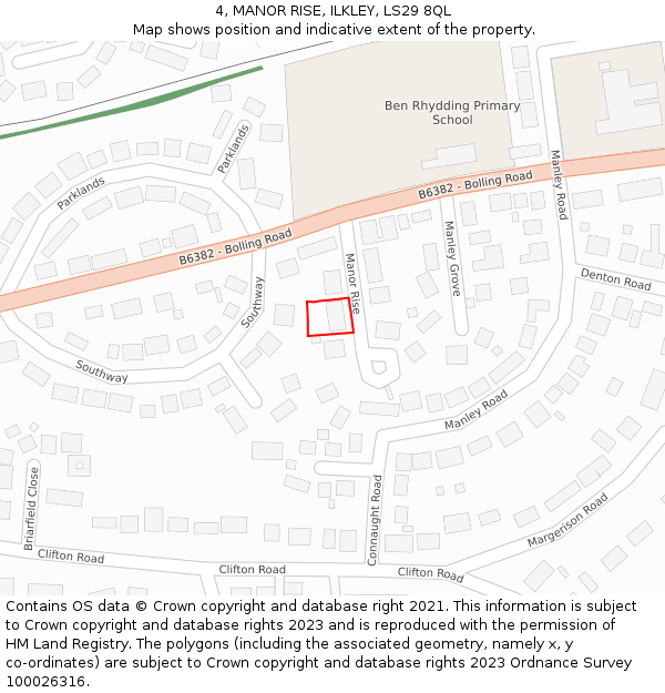 4, MANOR RISE, ILKLEY, LS29 8QL: Location map and indicative extent of plot