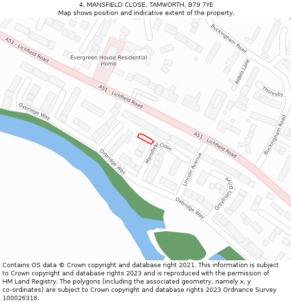 4, MANSFIELD CLOSE, TAMWORTH, B79 7YE: Location map and indicative extent of plot
