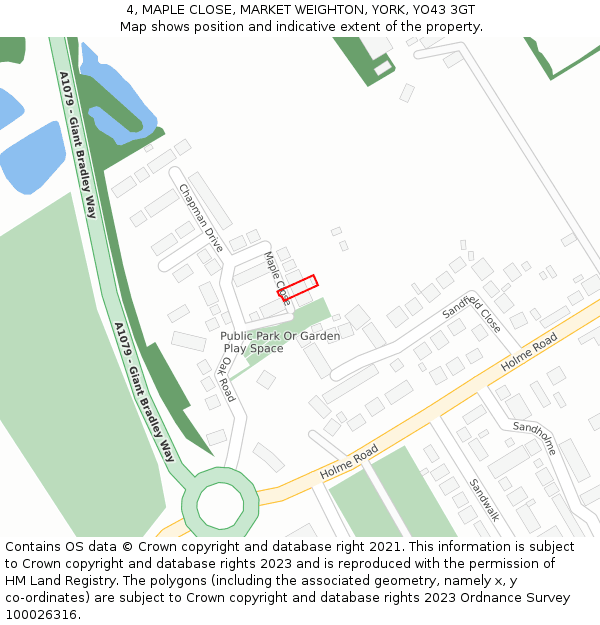4, MAPLE CLOSE, MARKET WEIGHTON, YORK, YO43 3GT: Location map and indicative extent of plot