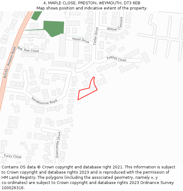 4, MAPLE CLOSE, PRESTON, WEYMOUTH, DT3 6EB: Location map and indicative extent of plot