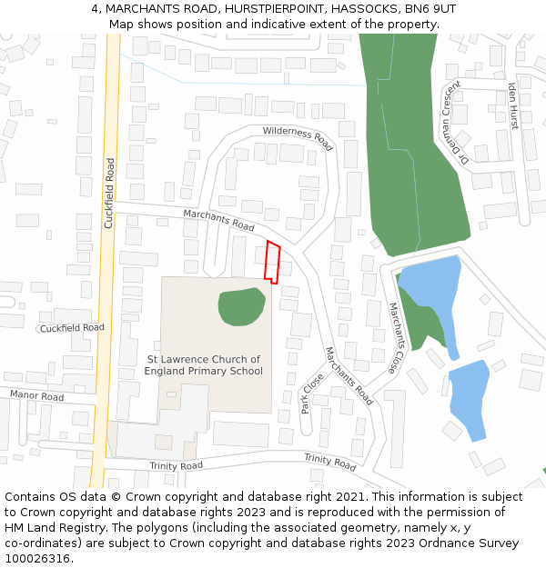 4, MARCHANTS ROAD, HURSTPIERPOINT, HASSOCKS, BN6 9UT: Location map and indicative extent of plot