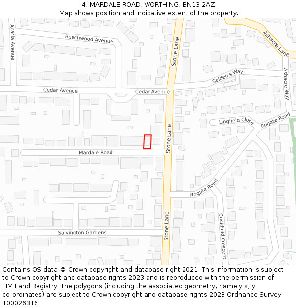 4, MARDALE ROAD, WORTHING, BN13 2AZ: Location map and indicative extent of plot