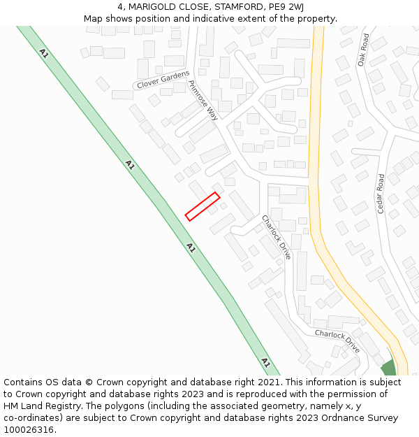 4, MARIGOLD CLOSE, STAMFORD, PE9 2WJ: Location map and indicative extent of plot