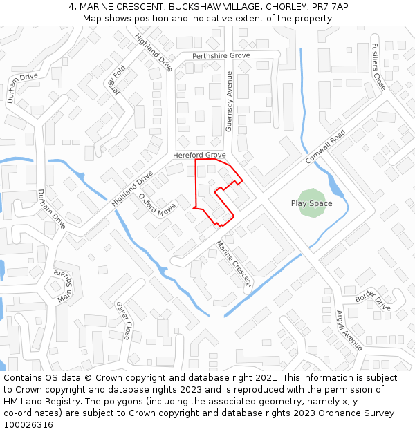 4, MARINE CRESCENT, BUCKSHAW VILLAGE, CHORLEY, PR7 7AP: Location map and indicative extent of plot