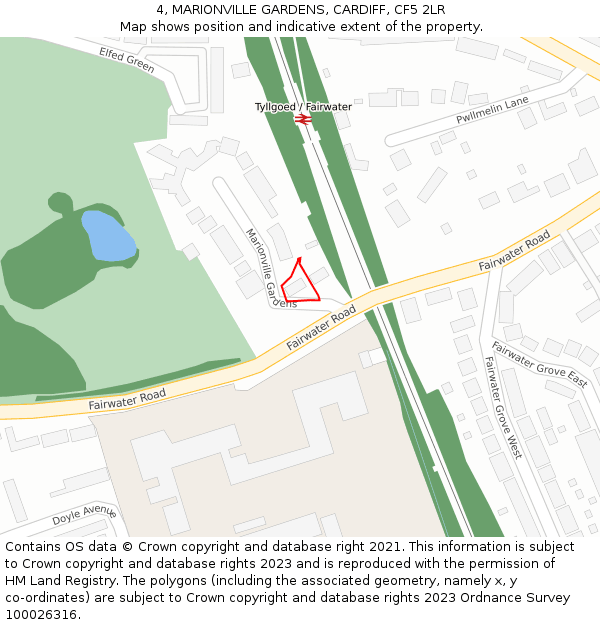 4, MARIONVILLE GARDENS, CARDIFF, CF5 2LR: Location map and indicative extent of plot