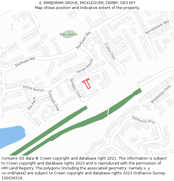 4, MARJORAM GROVE, MICKLEOVER, DERBY, DE3 0FY: Location map and indicative extent of plot
