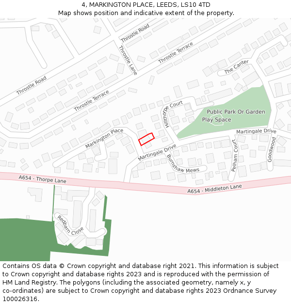 4, MARKINGTON PLACE, LEEDS, LS10 4TD: Location map and indicative extent of plot
