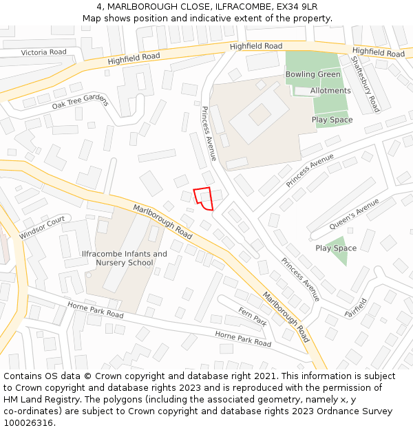 4, MARLBOROUGH CLOSE, ILFRACOMBE, EX34 9LR: Location map and indicative extent of plot