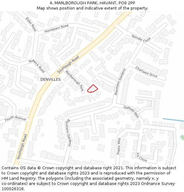 4, MARLBOROUGH PARK, HAVANT, PO9 2PP: Location map and indicative extent of plot