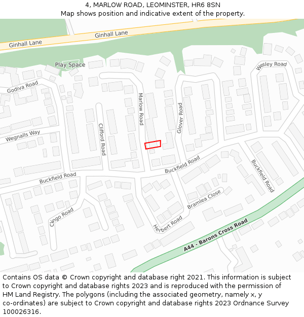 4, MARLOW ROAD, LEOMINSTER, HR6 8SN: Location map and indicative extent of plot