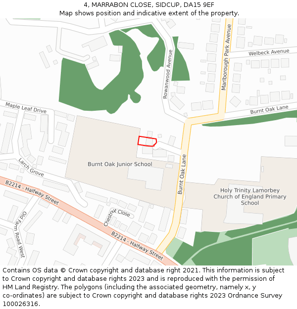 4, MARRABON CLOSE, SIDCUP, DA15 9EF: Location map and indicative extent of plot