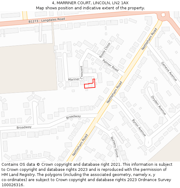 4, MARRINER COURT, LINCOLN, LN2 1AX: Location map and indicative extent of plot