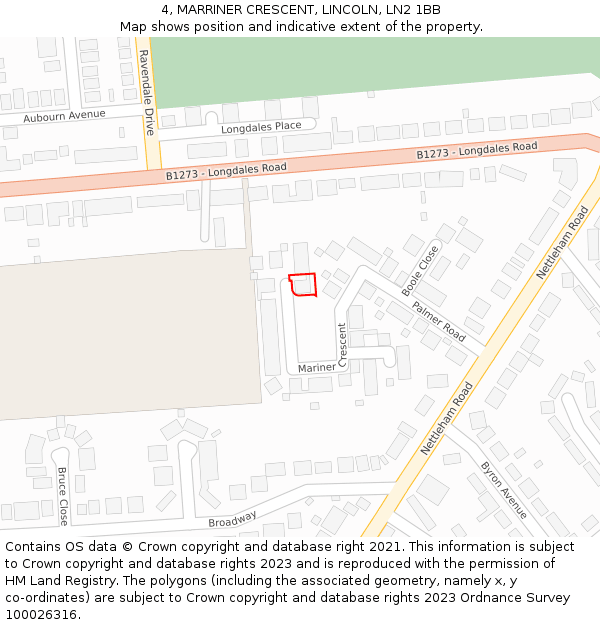 4, MARRINER CRESCENT, LINCOLN, LN2 1BB: Location map and indicative extent of plot